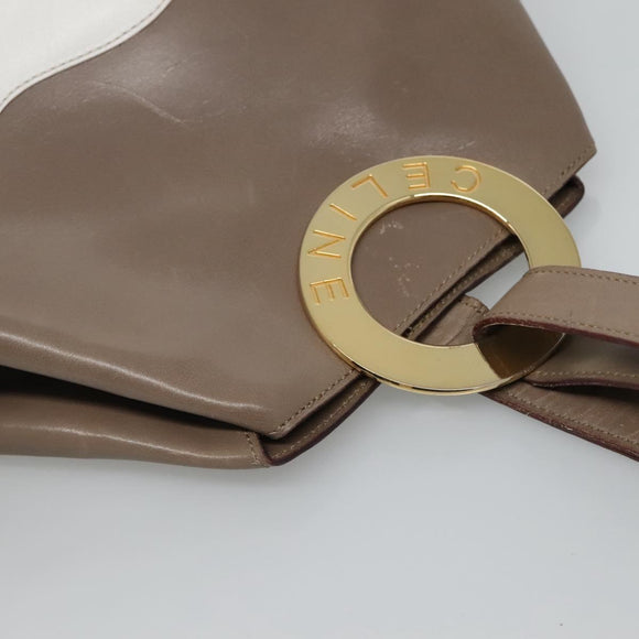 CELINE Shoulder Bag Leather Brown Gold Auth EC529