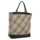 BURBERRY Nova Check Blue Label Hand Bag Canvas Leather Beige Auth EC545-1