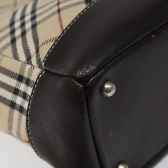 BURBERRY Nova Check Blue Label Hand Bag Canvas Leather Beige Auth EC545
