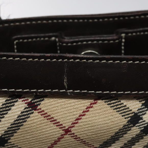 BURBERRY Nova Check Blue Label Hand Bag Canvas Leather Beige Auth EC545
