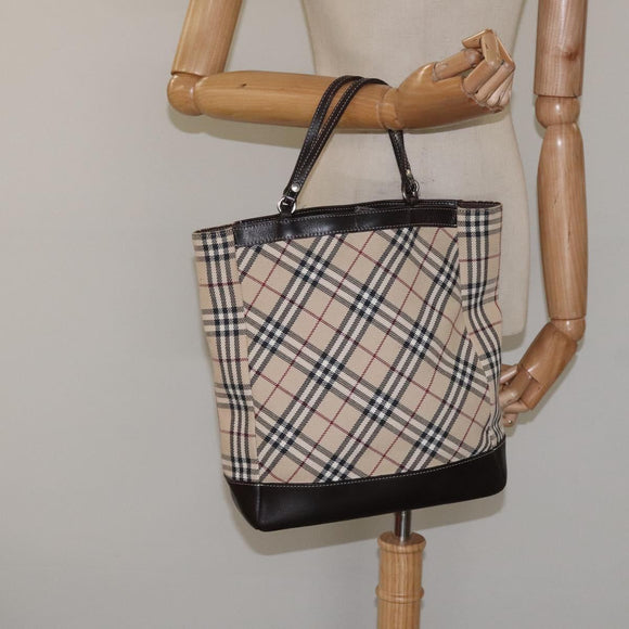 BURBERRY Nova Check Blue Label Hand Bag Canvas Leather Beige Auth EC545
