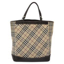 BURBERRY Nova Check Blue Label Hand Bag Canvas Leather Beige Auth EC545-2