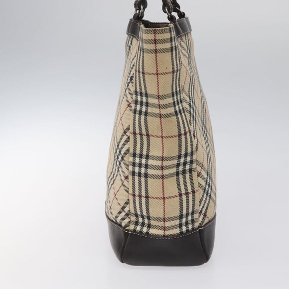 BURBERRY Nova Check Blue Label Hand Bag Canvas Leather Beige Auth EC545