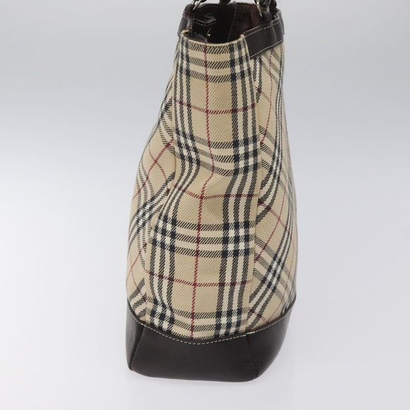 BURBERRY Nova Check Blue Label Hand Bag Canvas Leather Beige Auth EC545