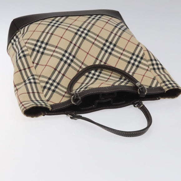 BURBERRY Nova Check Blue Label Hand Bag Canvas Leather Beige Auth EC545