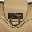 Salvatore Ferragamo Gancini Shoulder Bag Leather Beige Silver Auth EC551-17