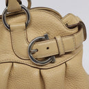 Salvatore Ferragamo Gancini Shoulder Bag Leather Beige Silver Auth EC551-18