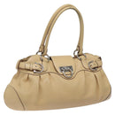 Salvatore Ferragamo Gancini Shoulder Bag Leather Beige Silver Auth EC551-1