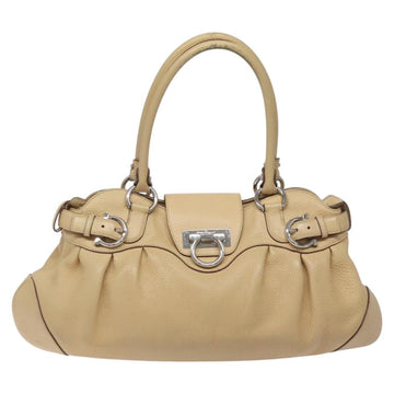 Salvatore Ferragamo Gancini Shoulder Bag Leather Beige Silver Auth EC551 - 0