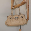 Salvatore Ferragamo Gancini Shoulder Bag Leather Beige Silver Auth EC551-24