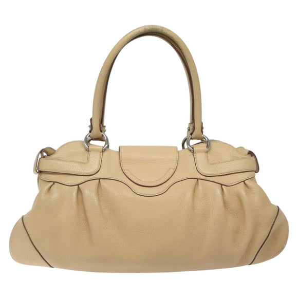 Salvatore Ferragamo Gancini Shoulder Bag Leather Beige Silver Auth EC551