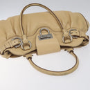 Salvatore Ferragamo Gancini Shoulder Bag Leather Beige Silver Auth EC551-6
