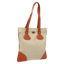 PRADA Hand Bag Canvas Beige Silver Auth EC559-1