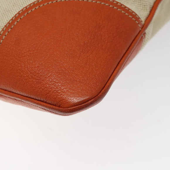 PRADA Hand Bag Canvas Beige Silver Auth EC559