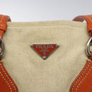 PRADA Hand Bag Canvas Beige Silver Auth EC559-14