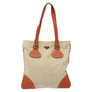 PRADA Hand Bag Canvas Beige Silver Auth EC559-2