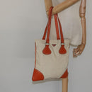 PRADA Hand Bag Canvas Beige Silver Auth EC559-21