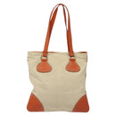 PRADA Hand Bag Canvas Beige Silver Auth EC559-2