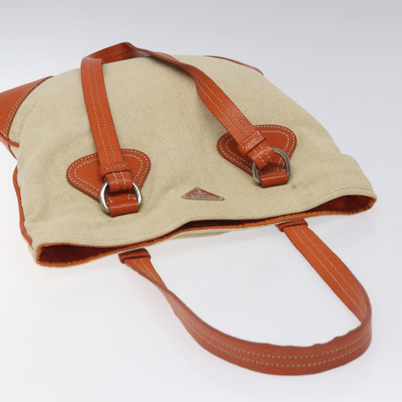 PRADA Hand Bag Canvas Beige Silver Auth EC559