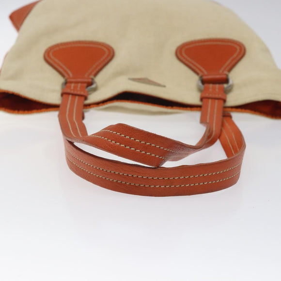 PRADA Hand Bag Canvas Beige Silver Auth EC559
