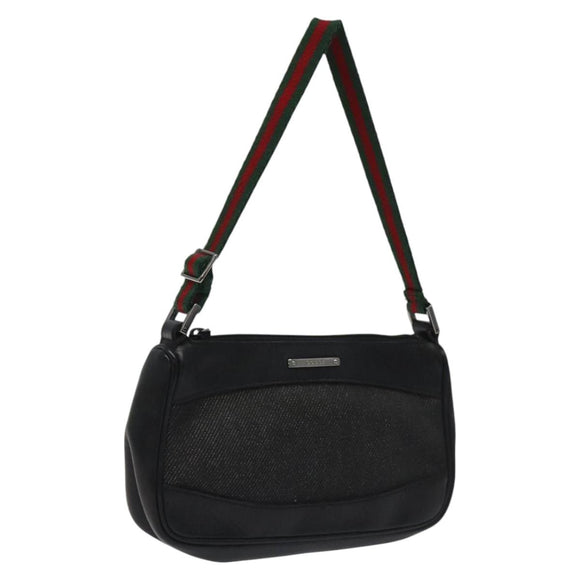 GUCCI Web Sherry Line Accessory Pouch Canvas Black Red Green 92821 Auth EC563