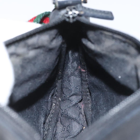 GUCCI Web Sherry Line Accessory Pouch Canvas Black Red Green 92821 Auth EC563