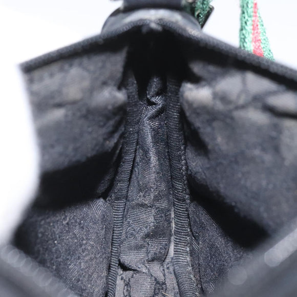 GUCCI Web Sherry Line Accessory Pouch Canvas Black Red Green 92821 Auth EC563