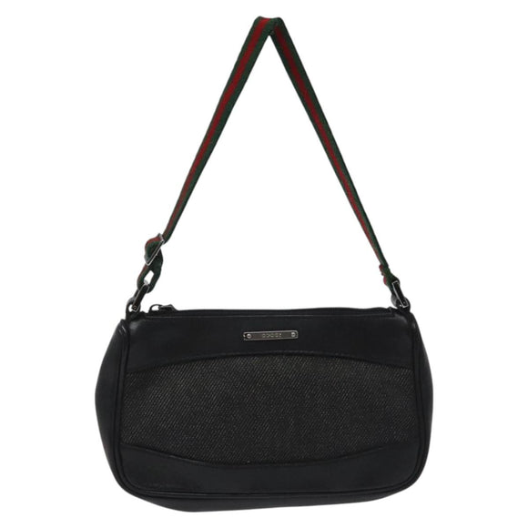 GUCCI Web Sherry Line Accessory Pouch Canvas Black Red Green 92821 Auth EC563