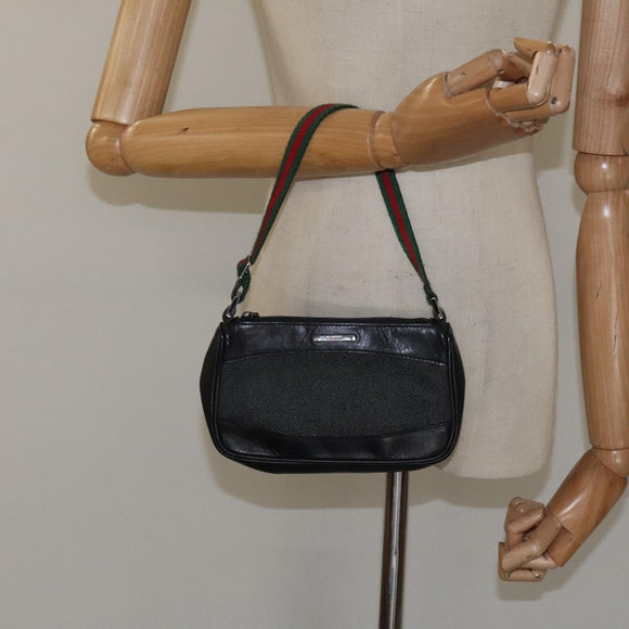 GUCCI Web Sherry Line Accessory Pouch Canvas Black Red Green 92821 Auth EC563