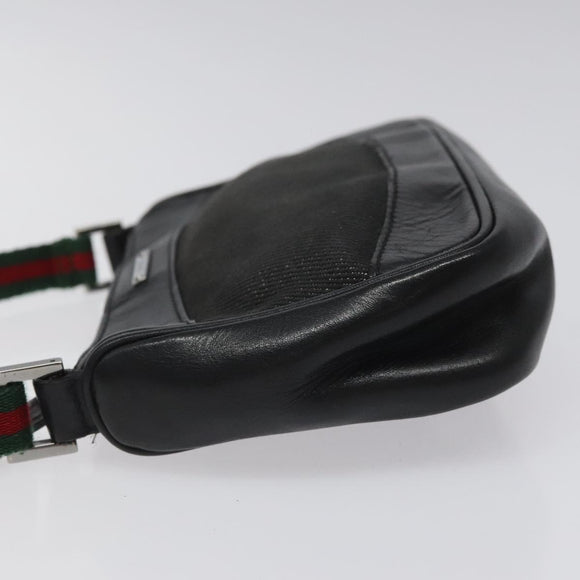 GUCCI Web Sherry Line Accessory Pouch Canvas Black Red Green 92821 Auth EC563