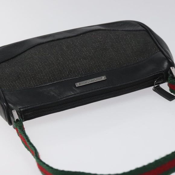 GUCCI Web Sherry Line Accessory Pouch Canvas Black Red Green 92821 Auth EC563