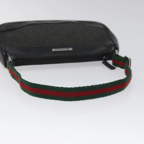 GUCCI Web Sherry Line Accessory Pouch Canvas Black Red Green 92821 Auth EC563