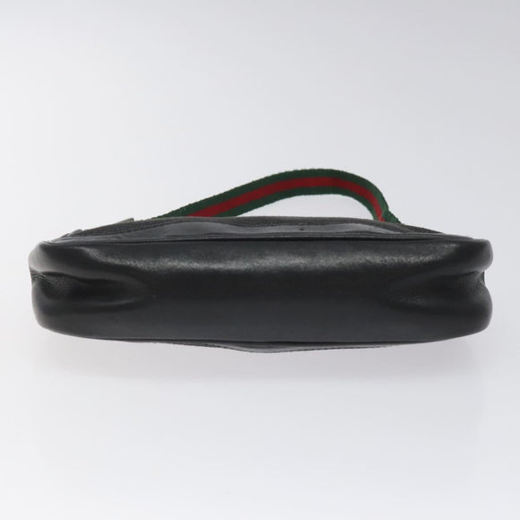 GUCCI Web Sherry Line Accessory Pouch Canvas Black Red Green 92821 Auth EC563