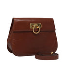 Salvatore Ferragamo Gancini Shoulder Bag Leather Brown Gold Auth EC575-1