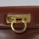Salvatore Ferragamo Gancini Shoulder Bag Leather Brown Gold Auth EC575-12