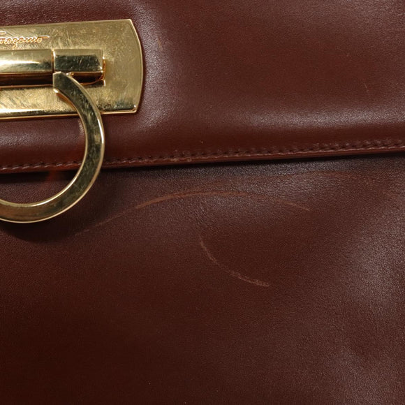 Salvatore Ferragamo Gancini Shoulder Bag Leather Brown Gold Auth EC575