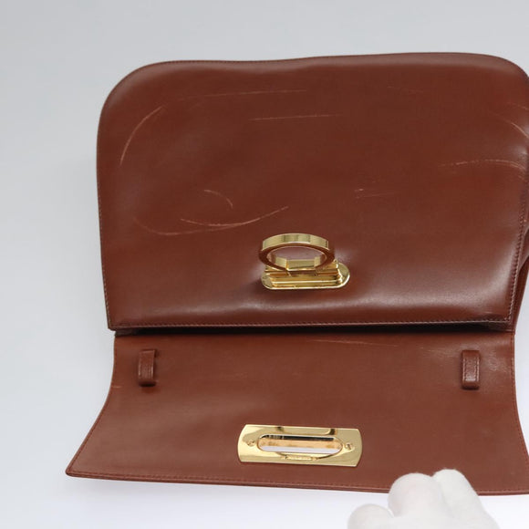 Salvatore Ferragamo Gancini Shoulder Bag Leather Brown Gold Auth EC575