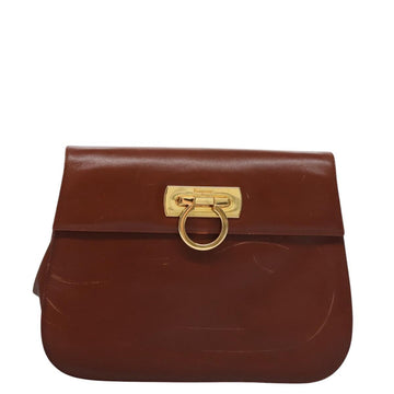 Salvatore Ferragamo Gancini Shoulder Bag Leather Brown Gold Auth EC575 - 0