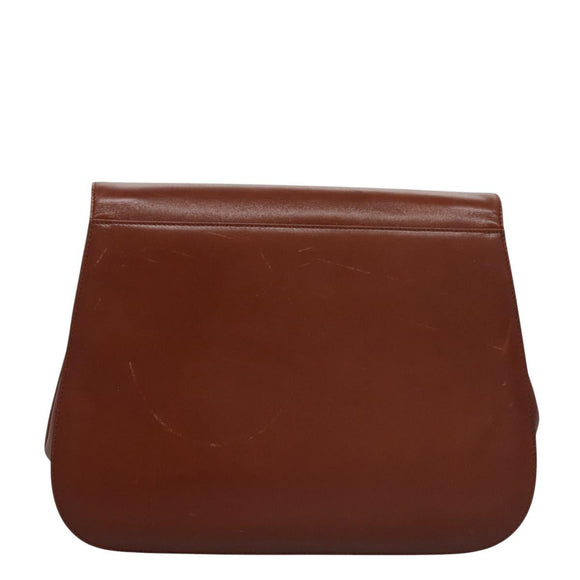 Salvatore Ferragamo Gancini Shoulder Bag Leather Brown Gold Auth EC575