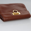 Salvatore Ferragamo Gancini Shoulder Bag Leather Brown Gold Auth EC575-6