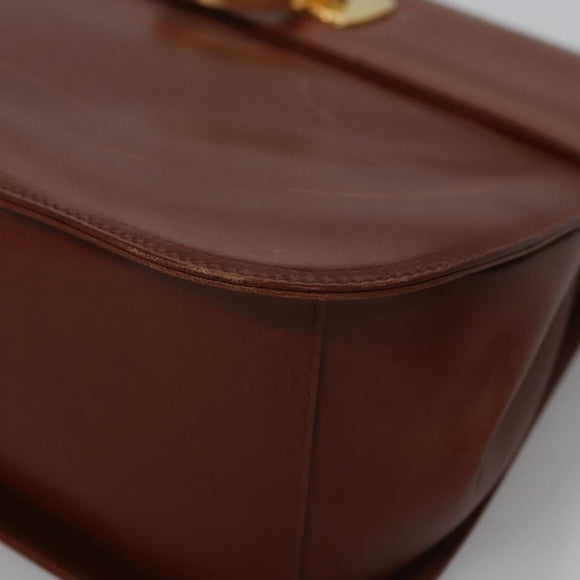 Salvatore Ferragamo Gancini Shoulder Bag Leather Brown Gold Auth EC575