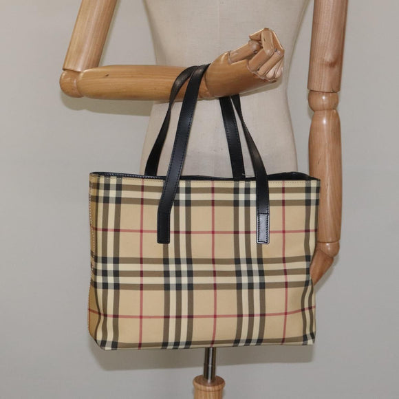 BURBERRY Nova Check Hand Bag PVC Beige Auth EC577