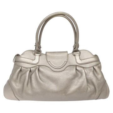 Salvatore Ferragamo Gancini Shoulder Bag Leather Silver Auth EC587 - 0