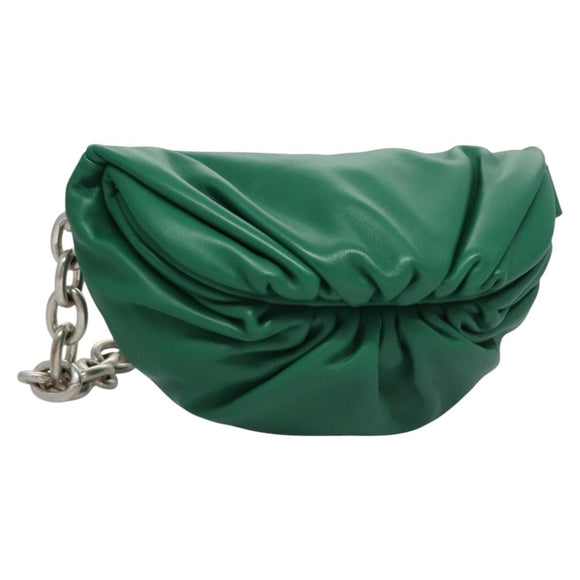 BOTTEGA VENETA Ketten-Schultertasche Leder Grün Auth EC599V