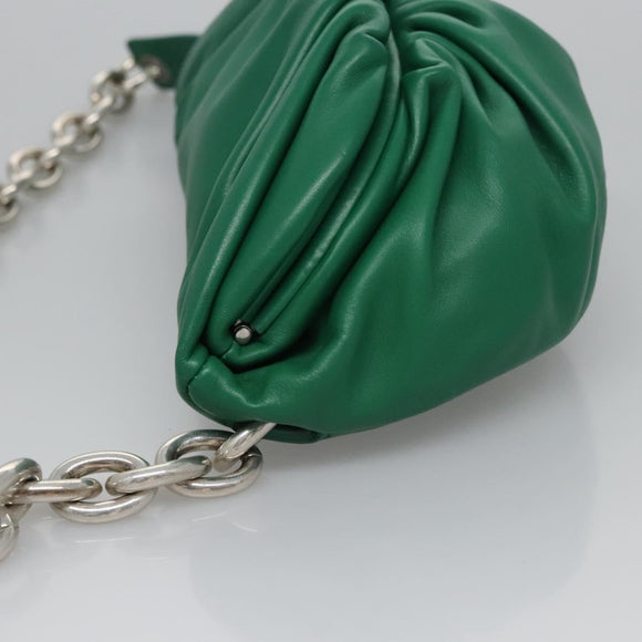 BOTTEGA VENETA Ketten-Schultertasche Leder Grün Auth EC599V