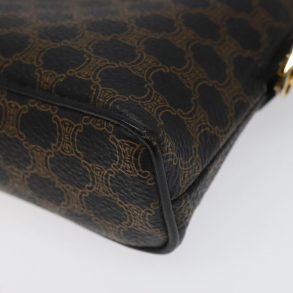 CELINE Macadam Canvas Pouch PVC Leather Black Gold Auth EC600V