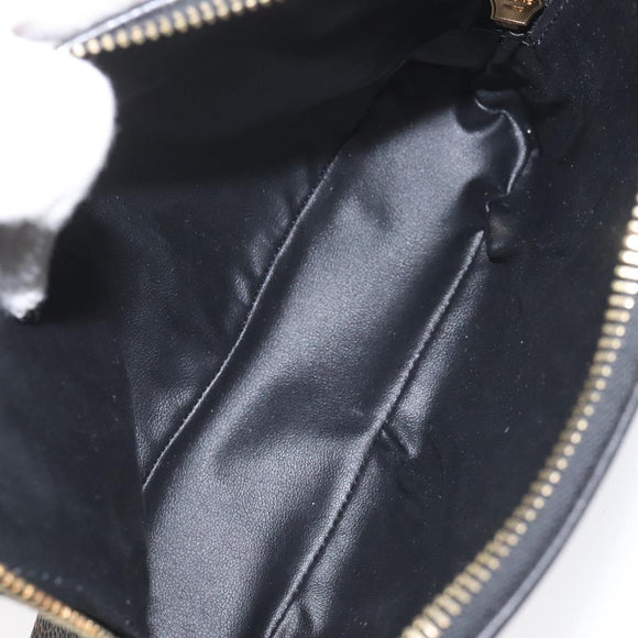 CELINE Macadam Canvas Pouch PVC Leather Black Gold Auth EC600V
