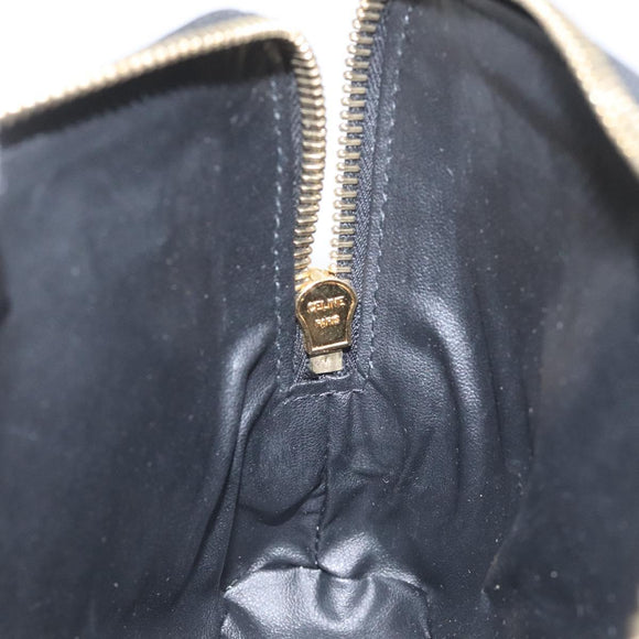 CELINE Macadam Canvas Pouch PVC Leather Black Gold Auth EC600V