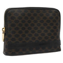 CELINE Macadam Canvas Pouch PVC Leather Black Gold Auth EC600V-1