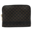 CELINE Macadam Canvas Pouch PVC Leather Black Gold Auth EC600V-13